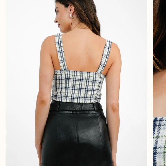 Abercrombie & Fitch Tweed Top In Blue Check Plaid Crop Top - Picture 2 of 4